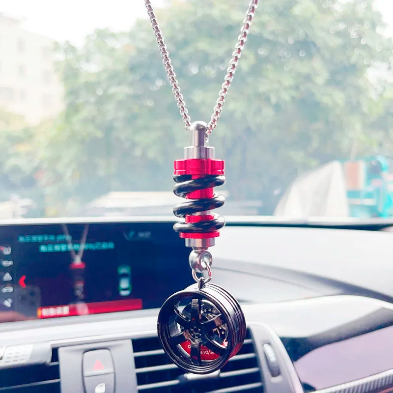 New car mirror rearview pendant auto interior creative wheel hub brake shock absorber racing modify zinc alloy mirror decor car