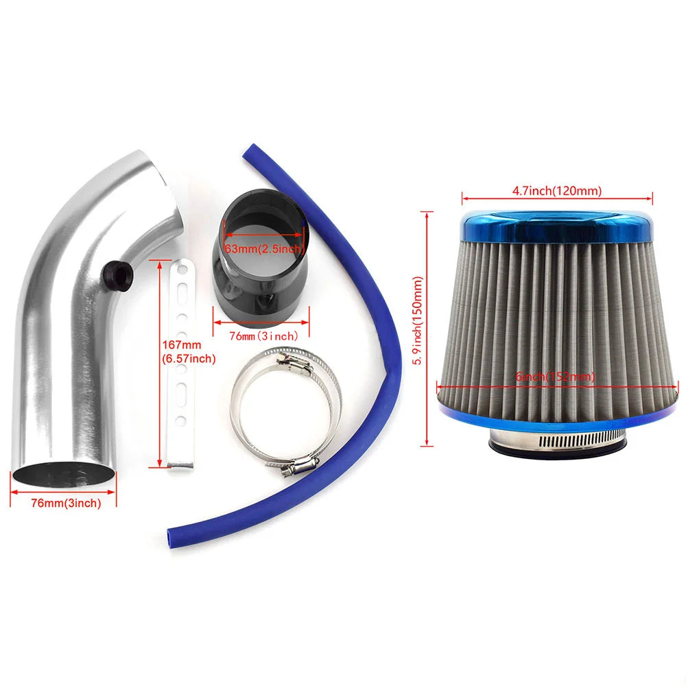 3" 76mm Car Cold Air Intake System Turbo Induction Pipe Tube Kit With Air Filter Cone High Flow Performace Racing  Air Filter